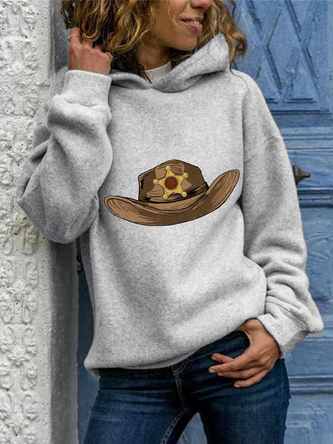 Women's Cowboy Hat Graphic Print Casual Hooded Sweatshirt