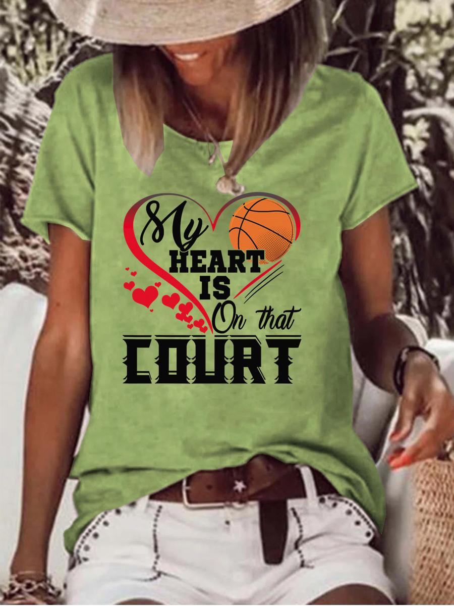 My heart is on that court Raw Hem Tee-Guru-buzz