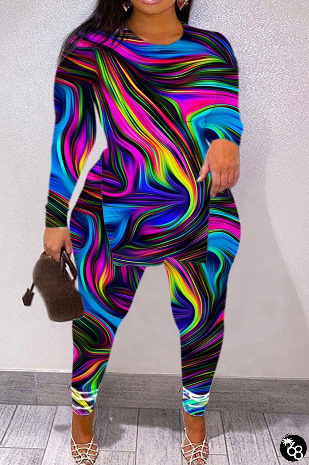 Casual Print Slit Plus Size Two Pieces | 168DEAL