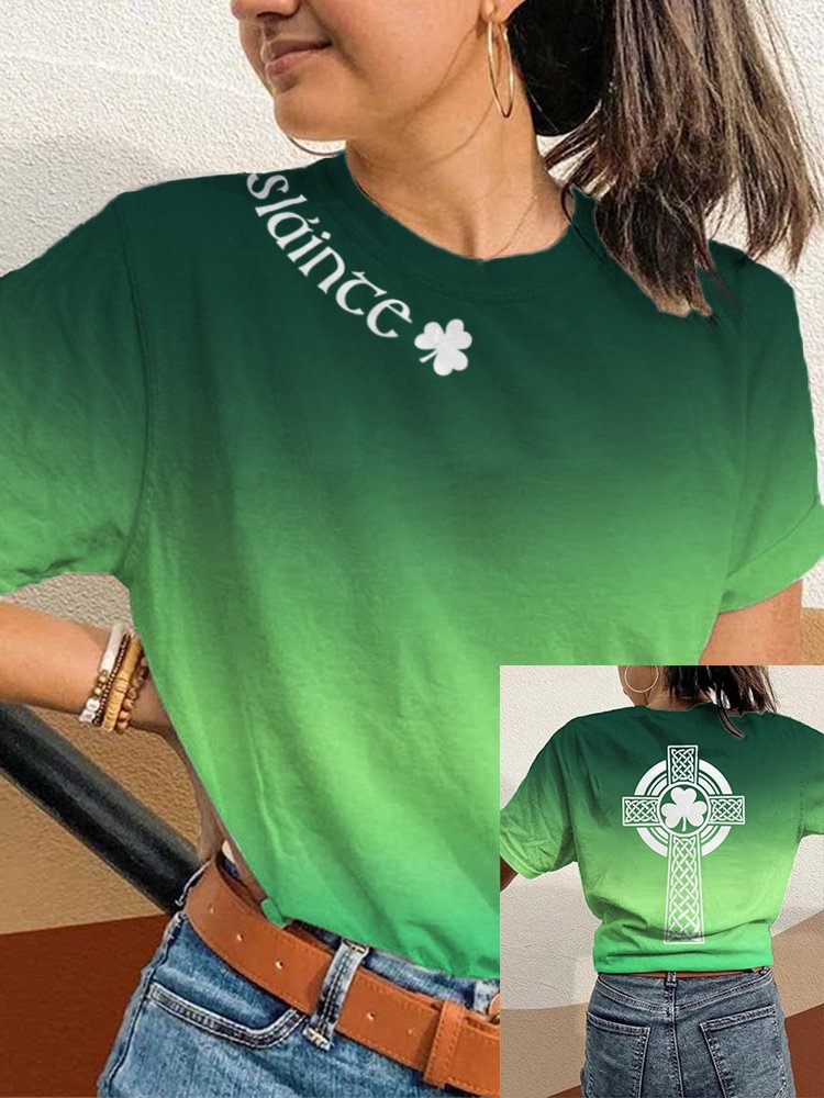 Comstylish Shamrock Celtic Cross Slainte Gradient T Shirt