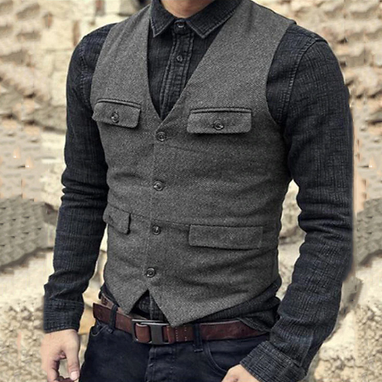 Men's Vest Waistcoat Daily Casual Single Breasted Solid Color Blazer Vest