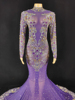 TAAFO Prom Dresses Mermaid Purple Dresses Women Party Evening Rhinestone Sequin Mesh Dress