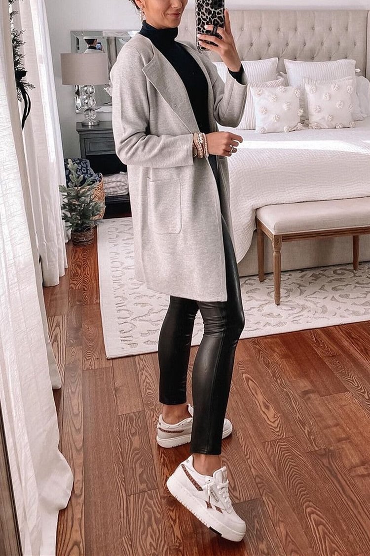 Casual Solid Turndown Collar Outerwear - Life is Beautiful for You - SheChoic