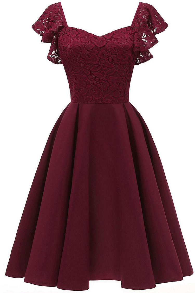 Burgundy Cap Sleeves Satin Homecoming Dress - Shop Trendy Women's Clothing | LoverChic