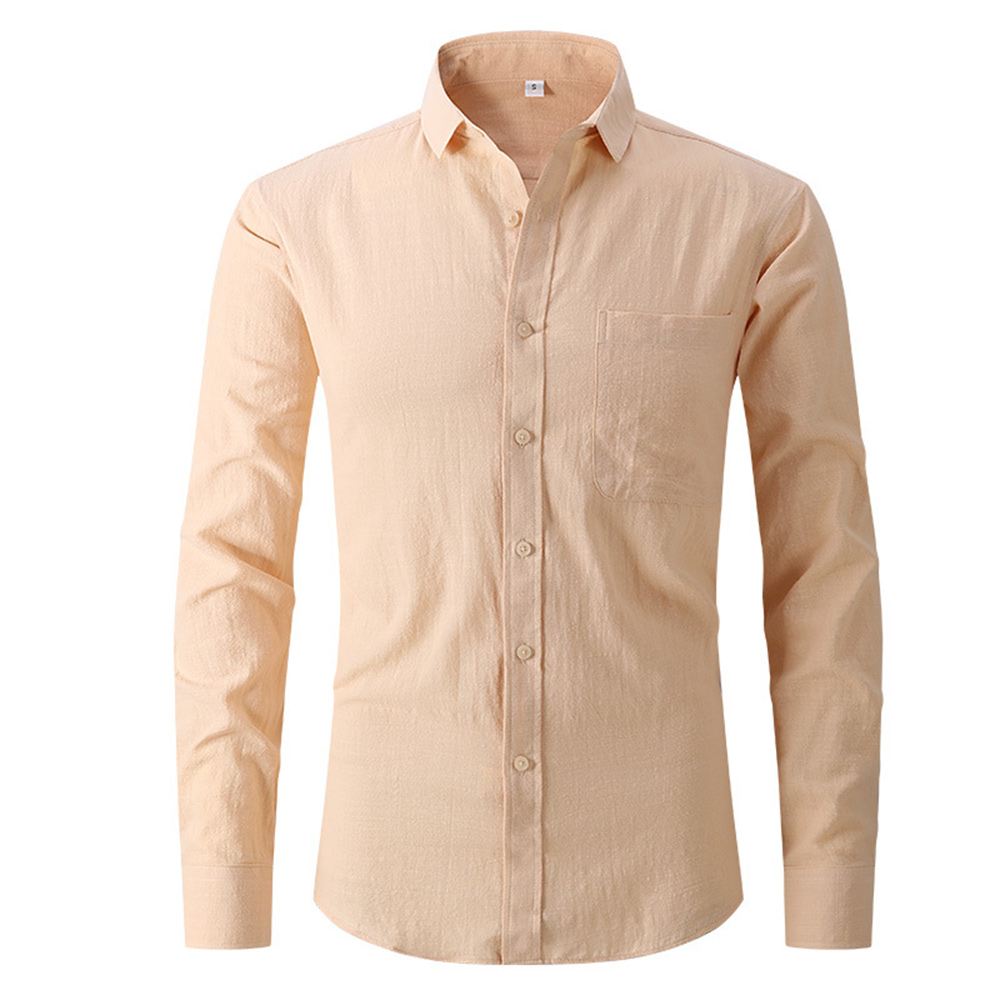 Beokeuioe Camicia Da Uomo A Maniche Lunghe, In Cotone E Lino, Con