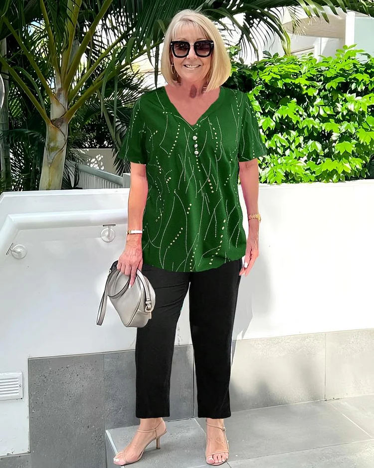V-neck Short Sleeve Printed T-shirt Top socialshop