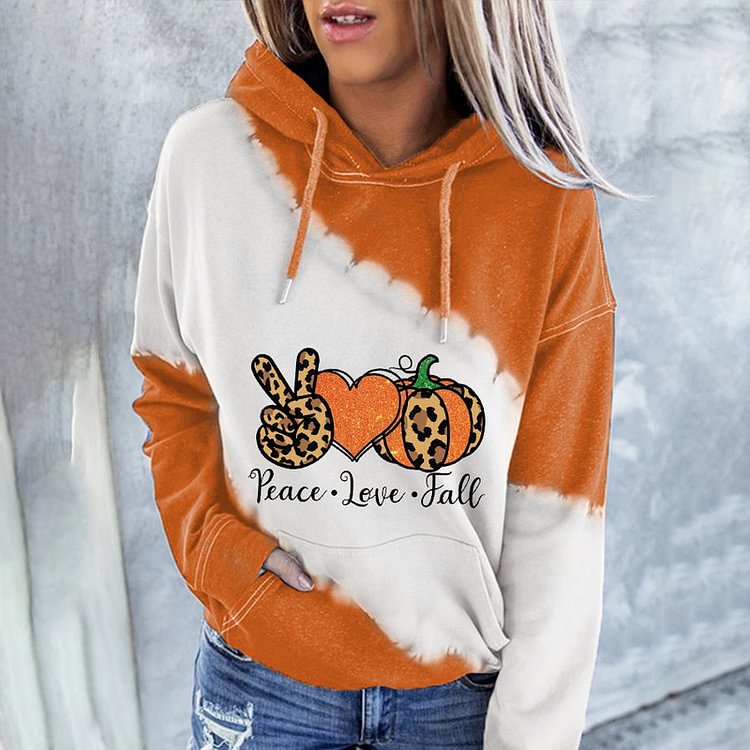 Peace And Love Halloween Print Casual Hoodie
