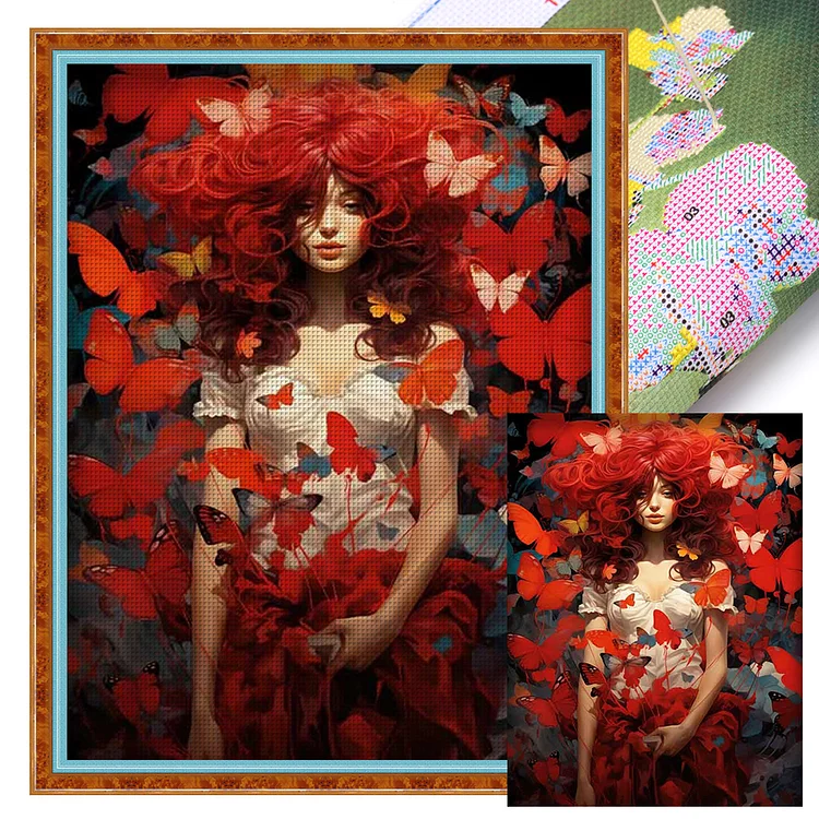 Butterfly Red-Haired Girl (50*65cm) 11CT Stamped Cross Stitch gbfke