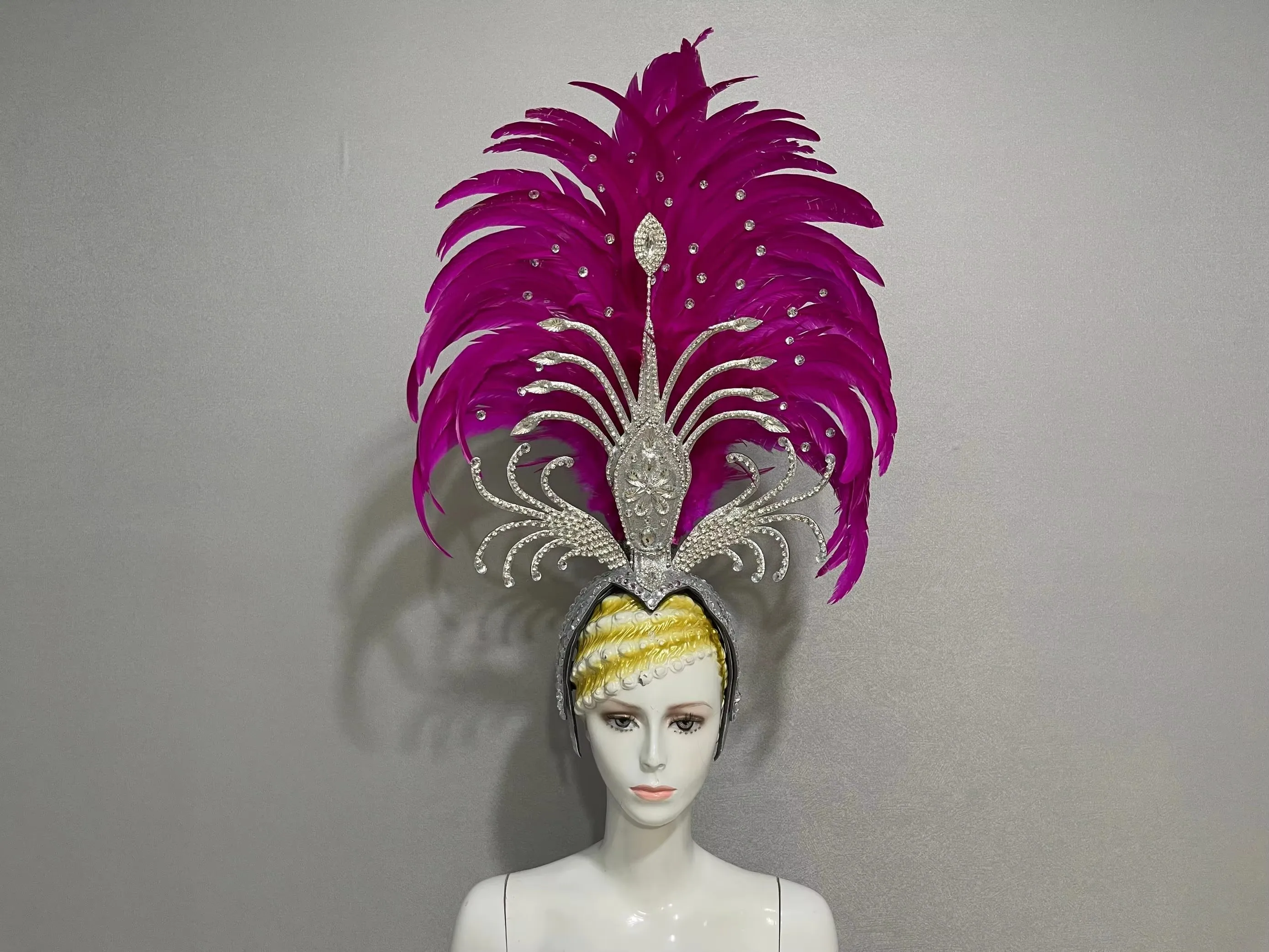 VCSHOES Feather headdress samba costume carnival halloween party bar performance hat makeup dance wings parade White Pink