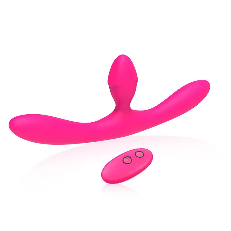 Silicone Double Headed Vibrator Penis Massager Anal Plug With Remote Control - Rose Toy