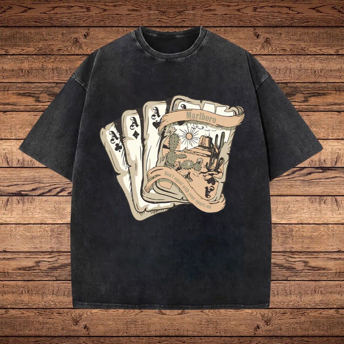 Vintage Western-Inspired Print Washed T-shirt