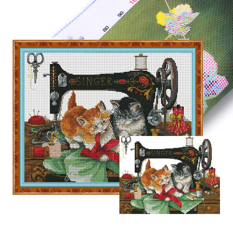 Joy Sunday-Kitten And Sewing Machine (38*31cm) 14CT Stamped Cross Stitch gbfke