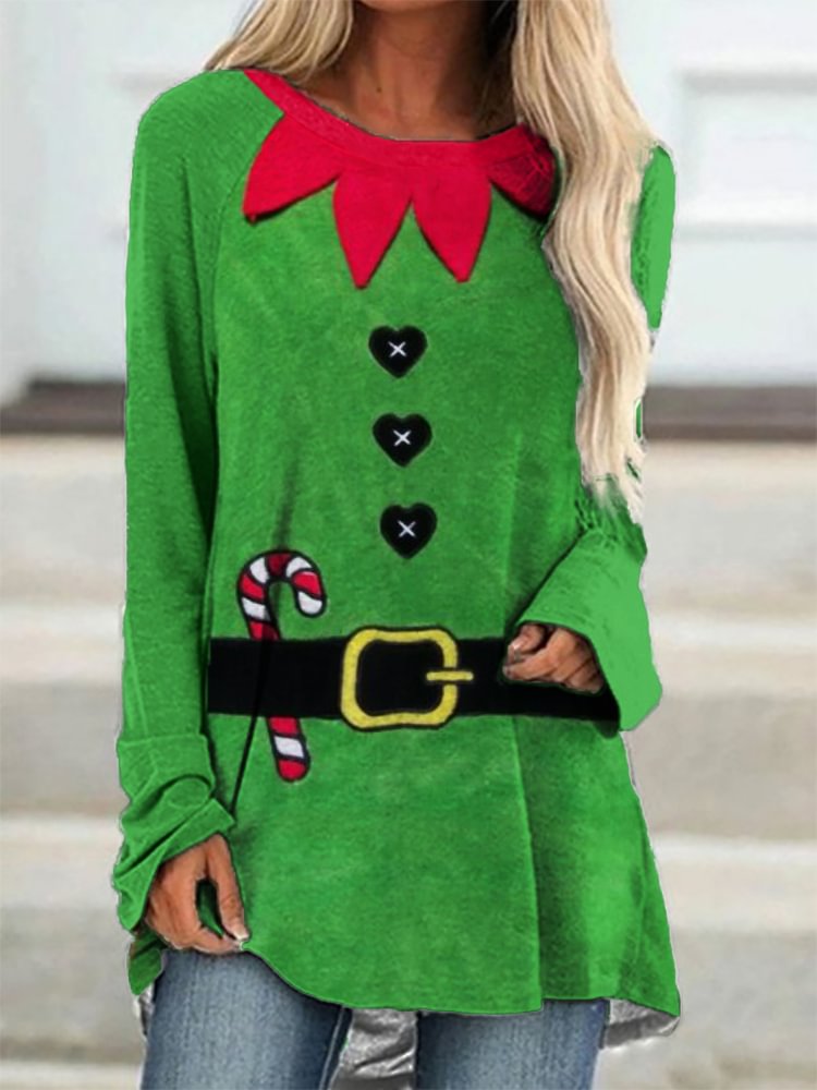 Comstylish Christmas Elf Dress Up Long Sleeve T Shirt