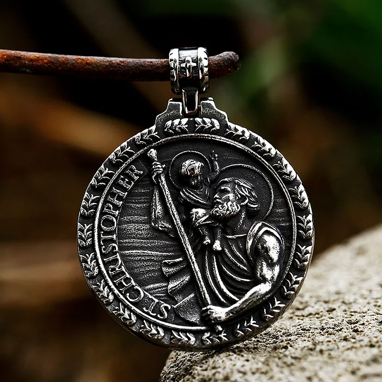 Vintage St. Christopher Stainless Steel Necklace
