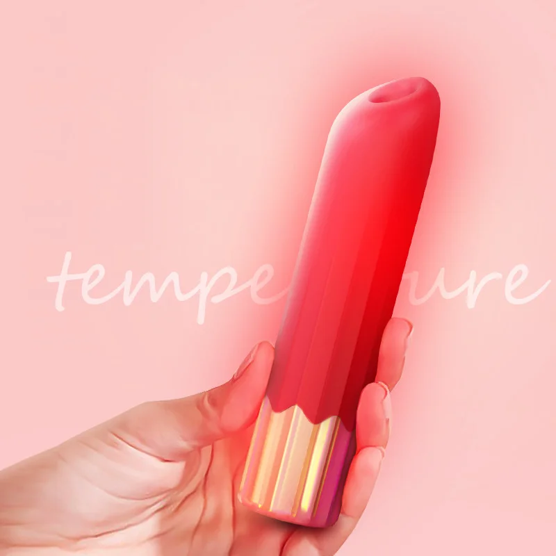 Warming Vibration Sucking 3in1 Discreet Lipstick Vibrator Clitoris Stimulator - Rose Toy