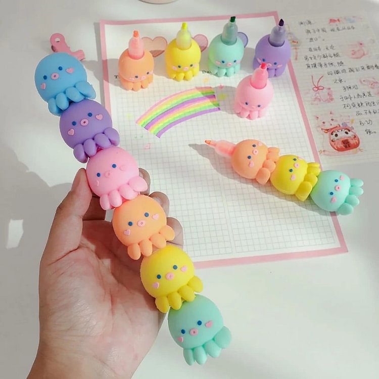 Kawaii Assembly Octopus Fluorescent Note Number Pen Set SP15983