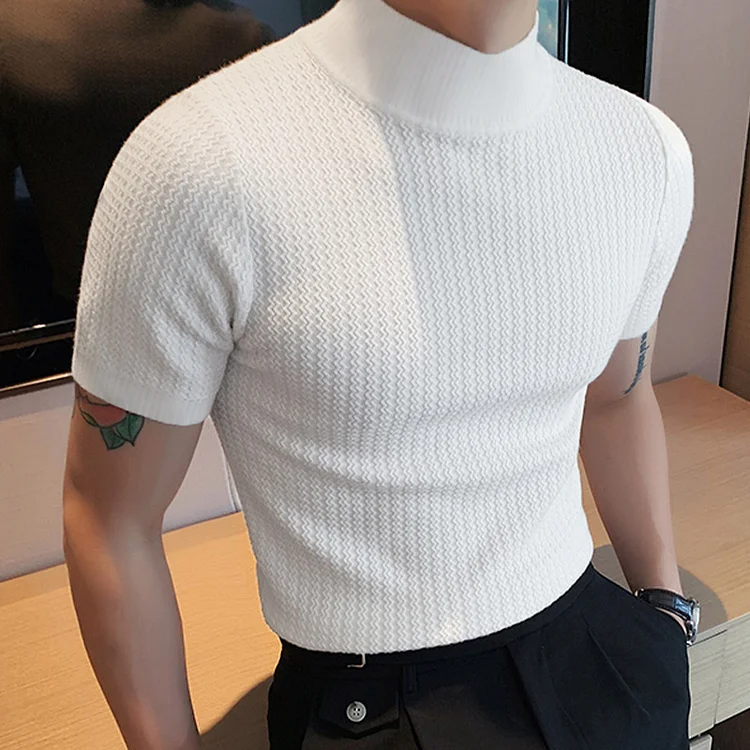 Men's Casual Mock Neck Knitted Slim Fit T-shirts