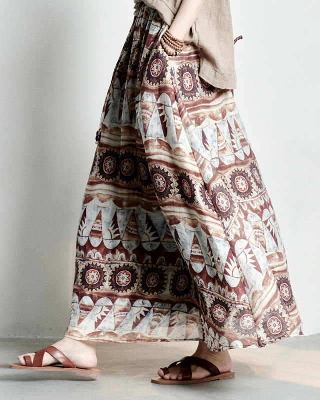 Geometric Print Side Pockets Bohemian Style Skirt
