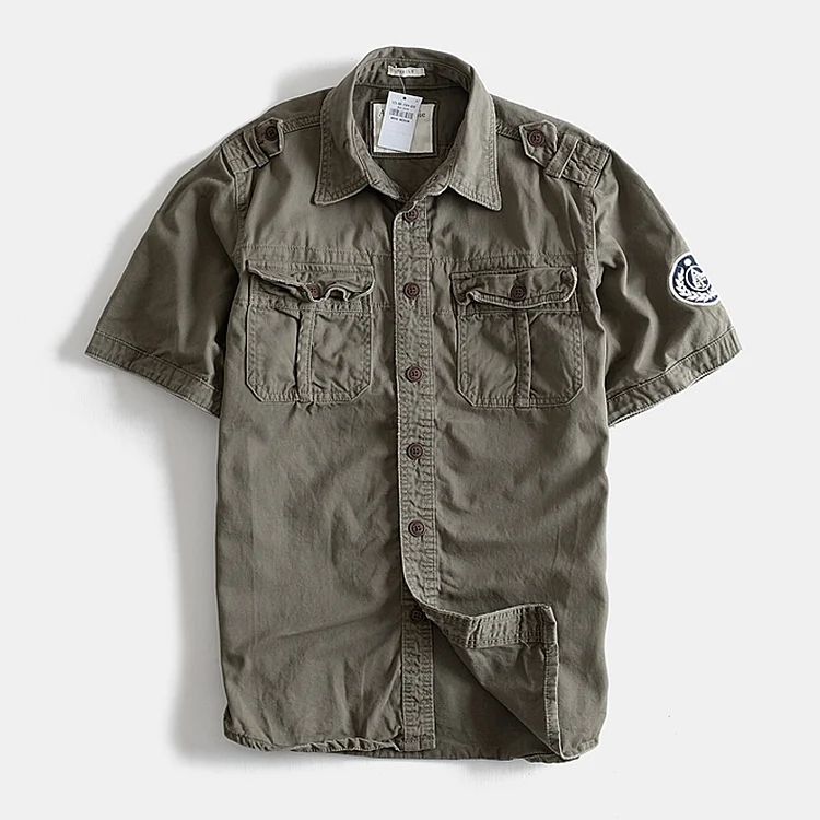 TIMSMEN Outdoor Camouflage Short-sleeved Multi-pocket Cotton Shirt