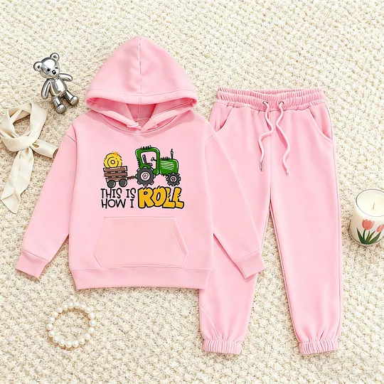 【2Y-13Y】Festive Fleece-Lined Hoodie And Jogger Set This Is How I Roll Design For Kids