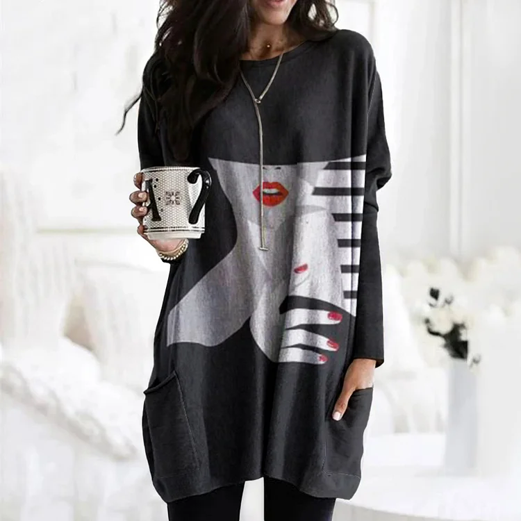 Vefave Vefave Vefave Abstract Print Casual Crew Neck Tunic