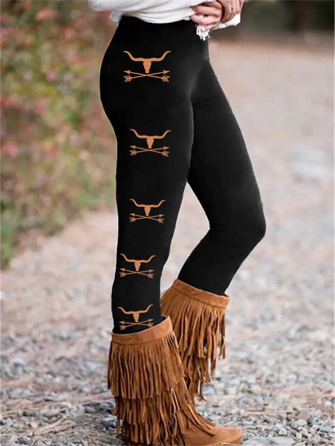 Women s Western Bullhead Print Leggings