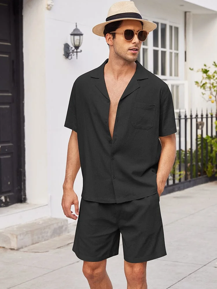 Casual Linen Short Sleeve Shirt Sets