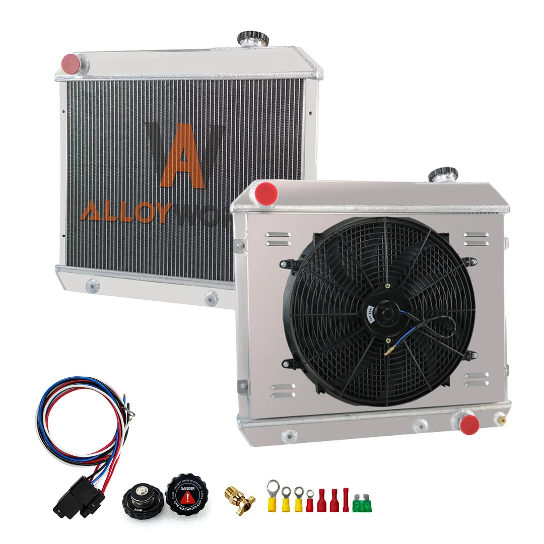 Alloyworks 4 Rows Radiator with Fan Shroud Relay for 1961-1966 Chevy Truck C10 C20 C30 K20 K30 3.8L 4.1L 4.6L 4.8L 5.3L 5.7L 6.4L 6.9L V8 -120W STRENGTHEN COOLING 23-2/9" High x 24-4/5" Width