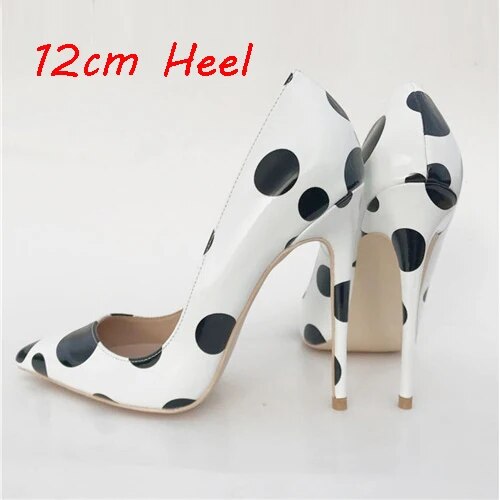 VCshoes 12cm High Heels Shoes Women Pumps Pointed Toe Wedding Party Shoes Stilettos Black White Dot Panda Plus Size QP045