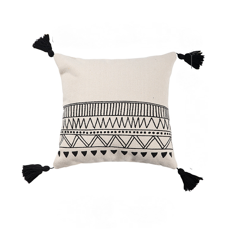 Rotimia Cotton and linen light luxury geometric fringe sofa pillow