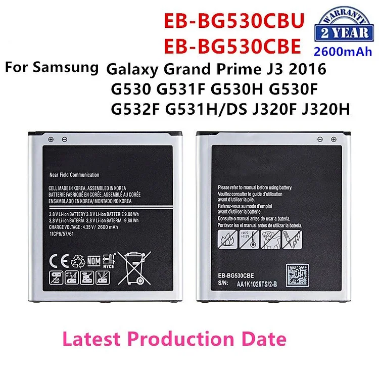 Brand New  EB-BG530CBU EB-BG530CBE 2600mAh Battery For Samsung Galaxy Grand Prime J3 2016 G530 G531F G530H G530F G532F