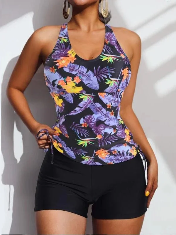 Women Sleeveless U-neck Printed Graphic Tankini Swimwear