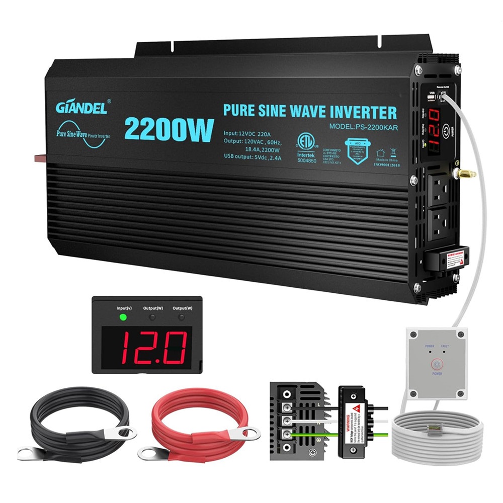 2200W Pure Sine Wave Inverter 12V DC to 110V 120V AC ETL UL 458 STD Listed