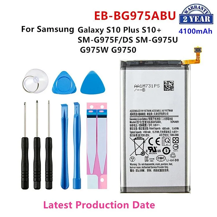 Brand New EB-BG975ABU 4100mAh Battery For Samsung Galaxy S10 Plus S10+ SM-G975F/DS SM-G975U/W G9750 Mobile Phone +Tools