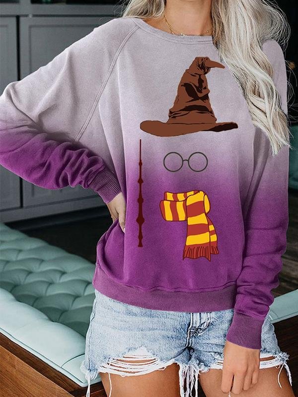 Fashion Gradient Purple Magic Hat Thick Pullover - Modakawa