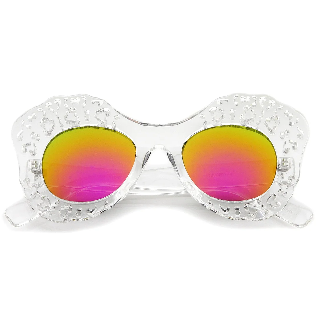 Transparent Cutout Frame Colored Mirror Lens Oversize Butterfly glasses 49mm