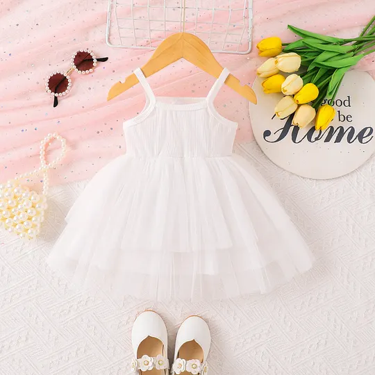 【3M-24M】Girls' Cute Solid Tulle Princess Dress