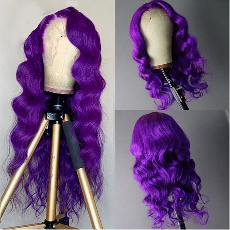 Purple 200% Density 12A+ Virgin Human Hair Transparent Lace Front Wig