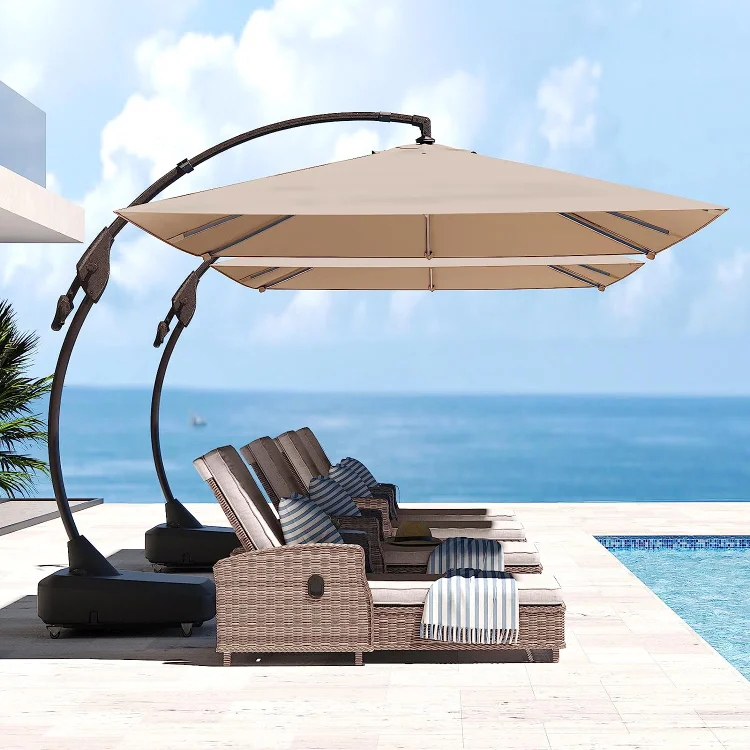 GRAND PATIO Napoli 10x13 FT Rectangular Offset Umbrella with Base, Cantilever Umbrellas for Garden Deck Pool