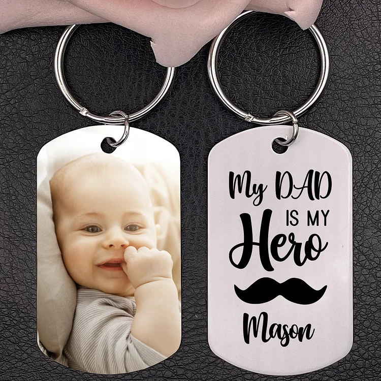 Personalized Photo Keychain Custom Name Father Keychain - My Dad is My Hero