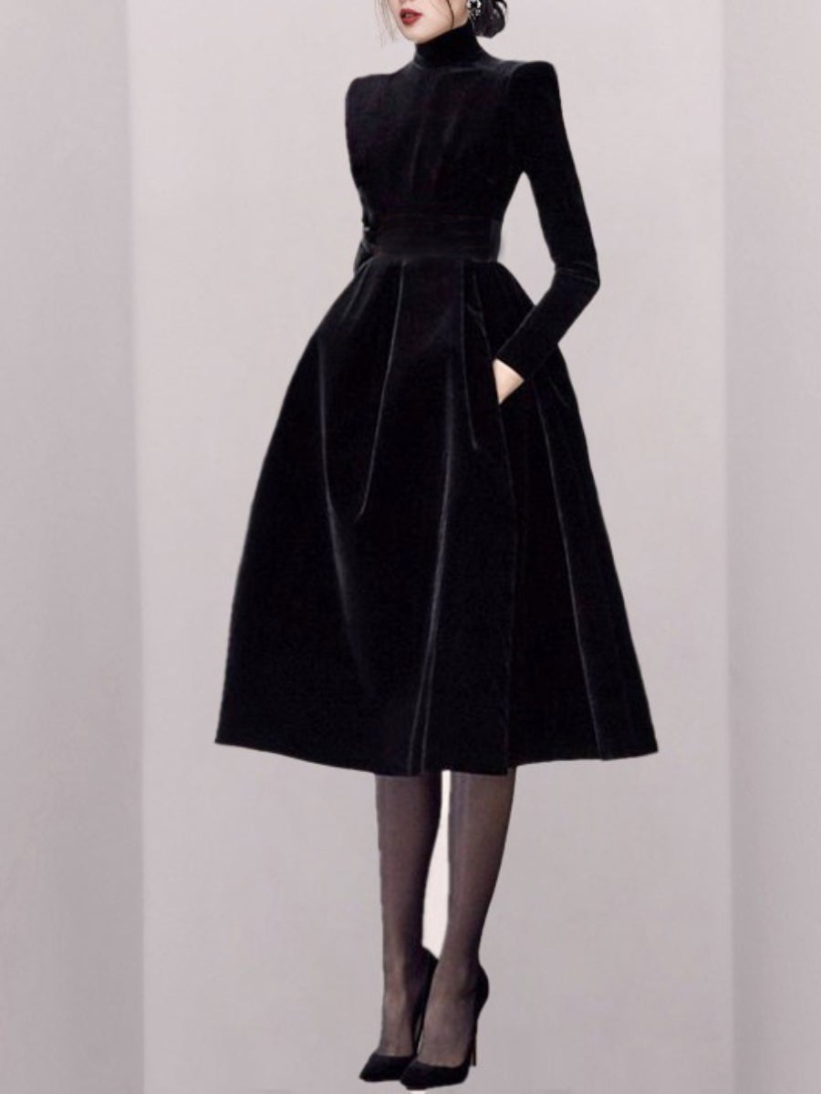 Turtleneck Long Sleeve Velvet Mini Dress