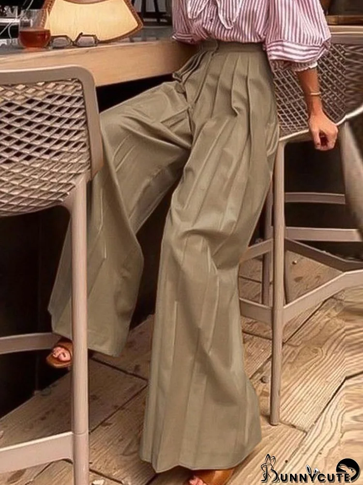 Loose Wide Leg High-Waisted Pleated Solid Color Pants Trousers