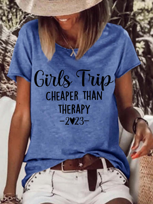 Women's Funny Girl Trip 2023 Simple Crew Neck T-Shirt socialshop