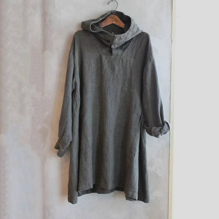 Vintage Button Comfy Cotton Linen Casual Hoodie Shirt