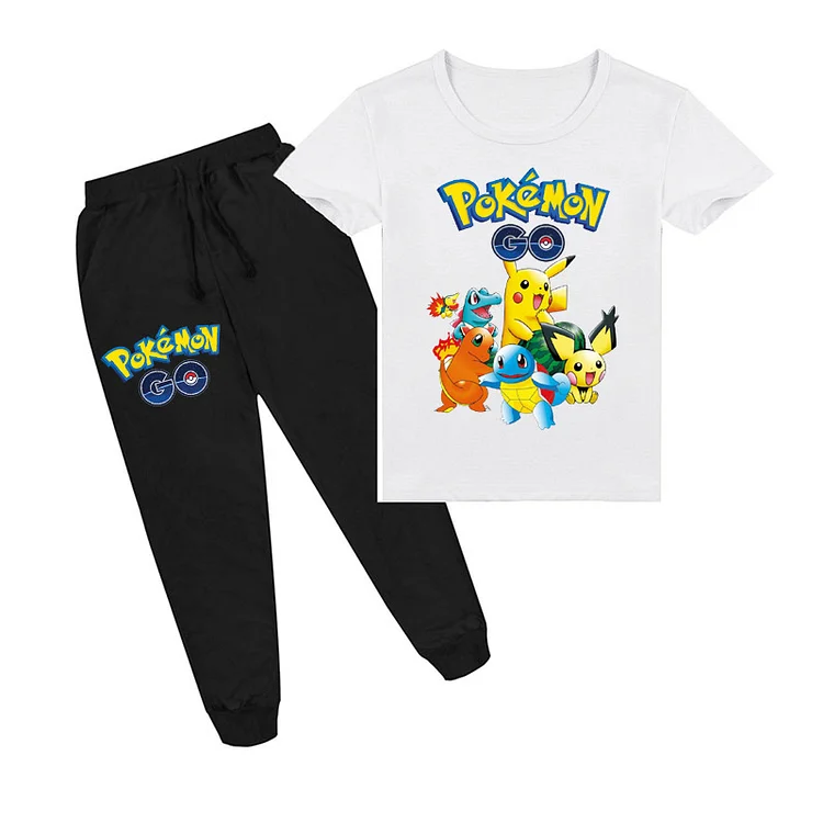 Mayoulove Pokémon T-shirt and Trousers Set for Kids - Pikachu Fun Print - Soft and Comfortable - Perfect for Boys and Girls Aged 3-10 - Trendy and Stylish Clothing for Kids-Mayoulove