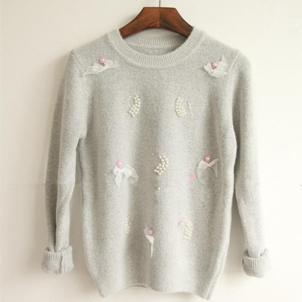 4 Colors Sweet Bowknot With Pearl Sweater Top SP164751