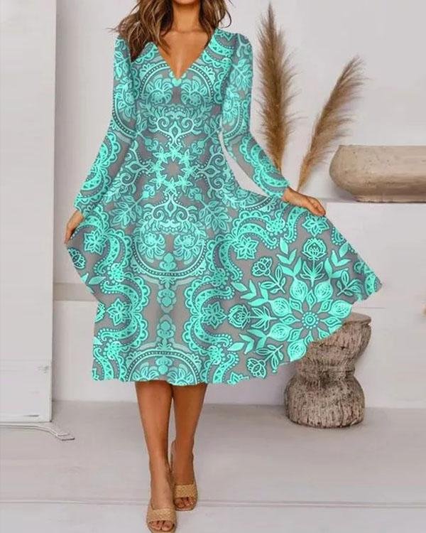 elegant floral v neckline knee length x line dress p514082