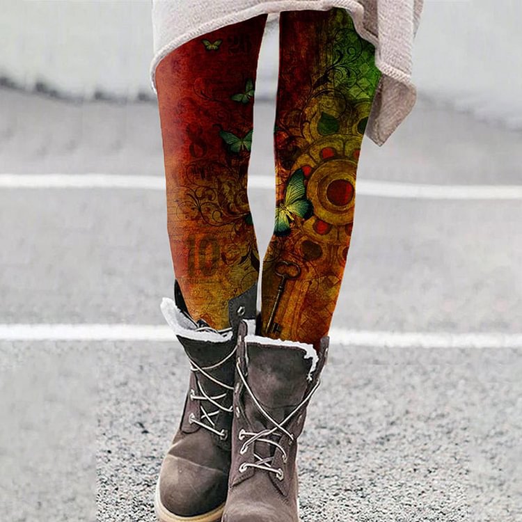 VChics Vintage Butterfly Print Skinny Leggings