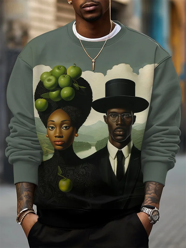 Men's Green Apples And African Portrait Art Print Casual Sweatshirt