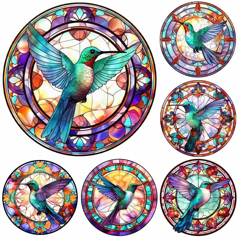 Diamond Painting - Full Round - Stained Glass Hummingbird(30*30cm)-965698.02